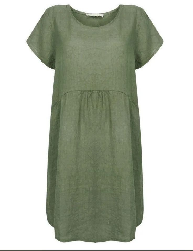 Lexia Italian Linen Dress  - Khaki