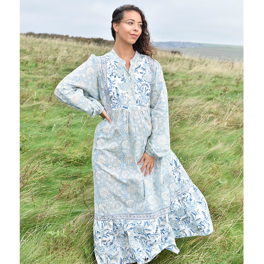Cornflower Blue cotton boho dress Emery