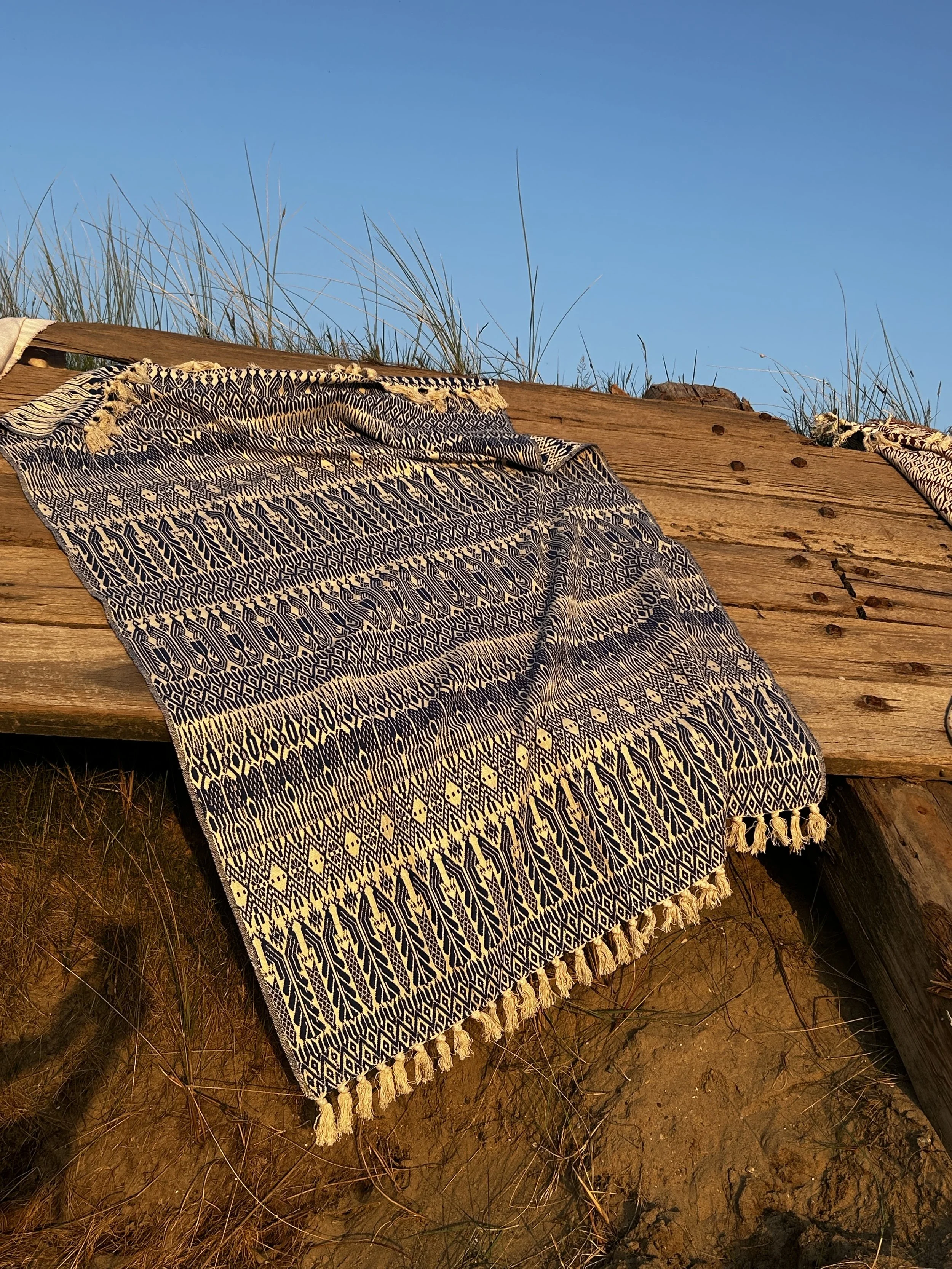 100% Recycled Cotton Peacock Hand Dyed Heavyweight Beach Blanket