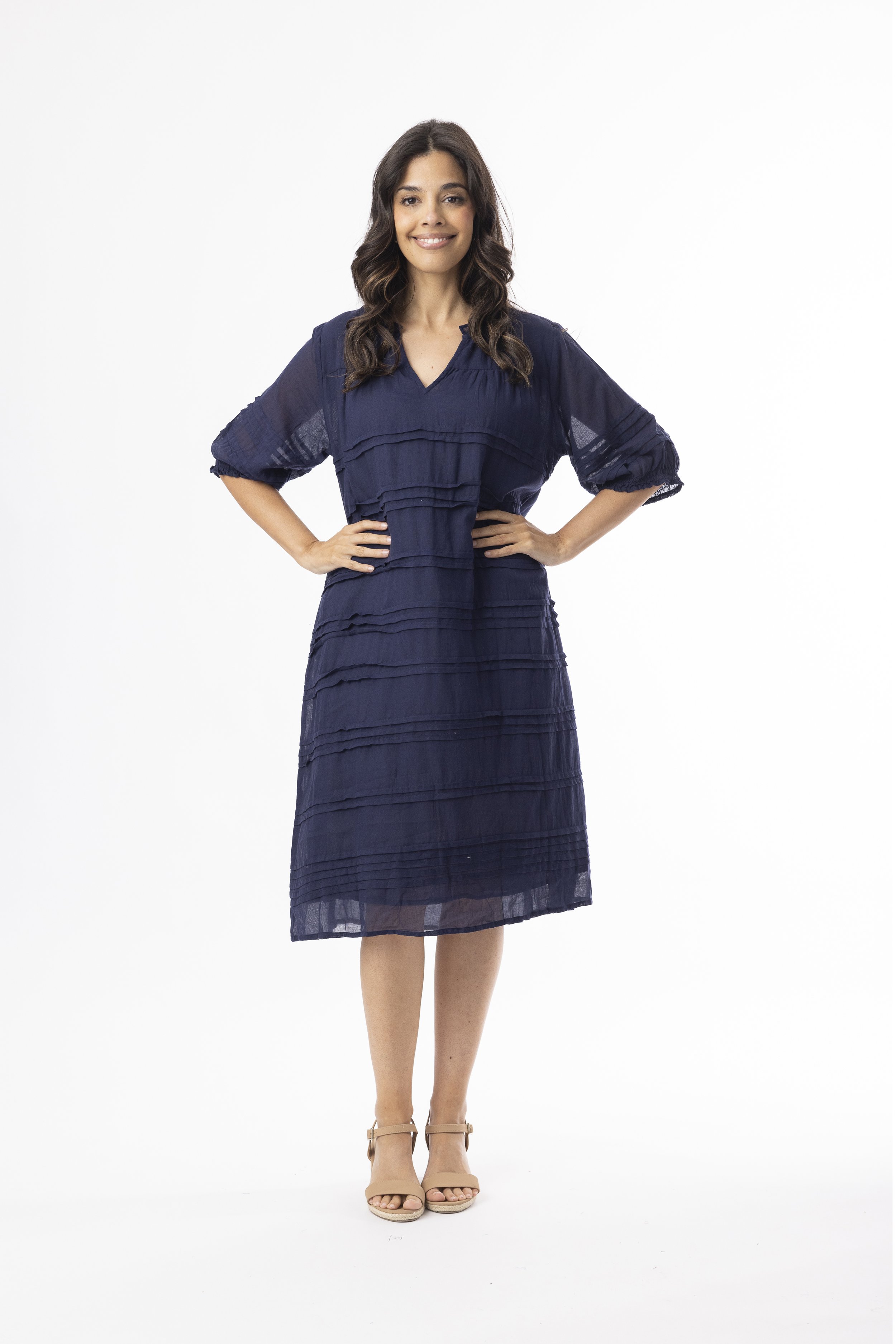 ORIENTIQUE 100% ORGANIC COTTON GAUZE PLEATED DRESS
