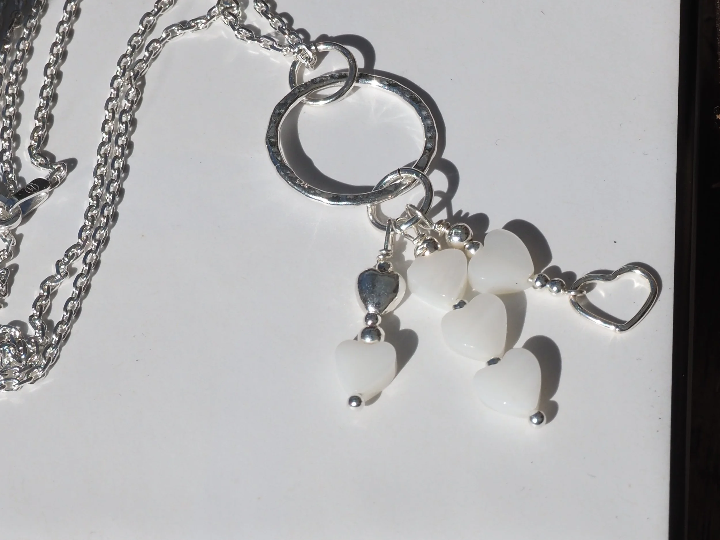 Pearl of Hearts -  Mother of Pearl/Sterling Silver Hearts Pendant Necklace
