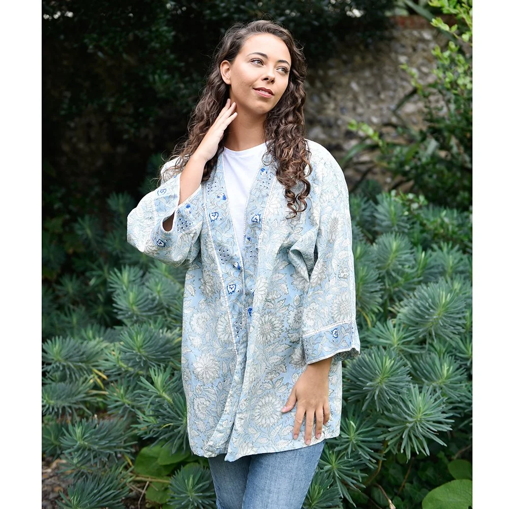 Cornflower Block Print Summer Jacket