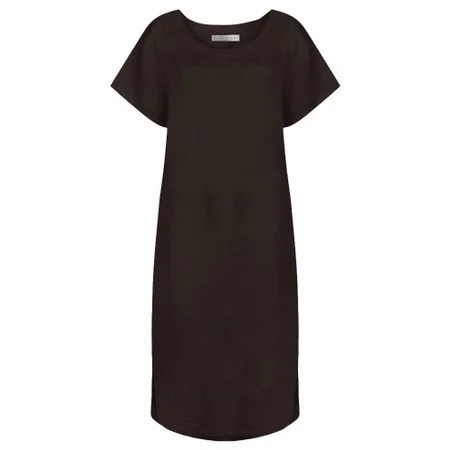 Janey Italian Linen Straight Midi Dress  -  Chocolate