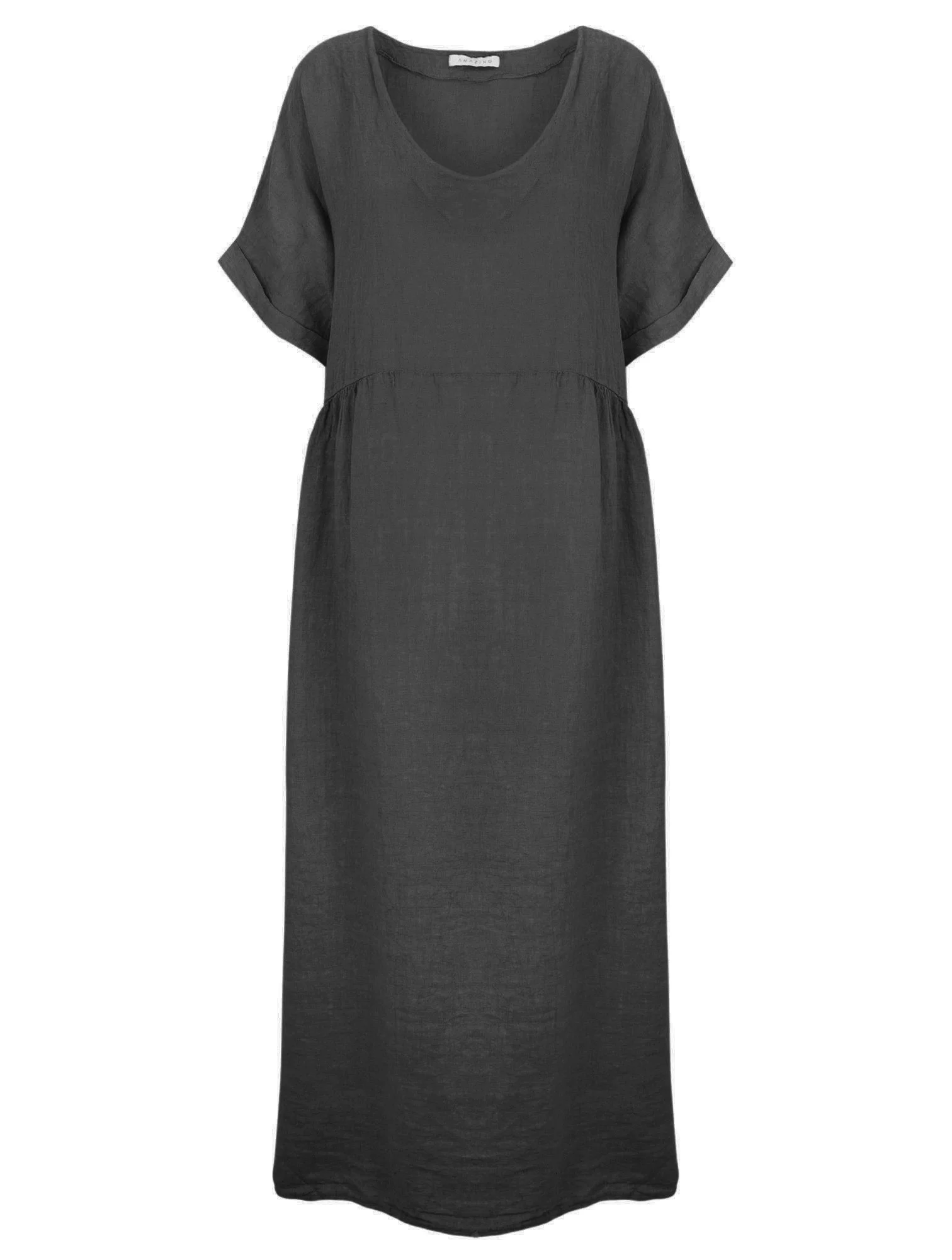 Tesa Midi Italian Linen Midi Dress  -  Charcoal Grey