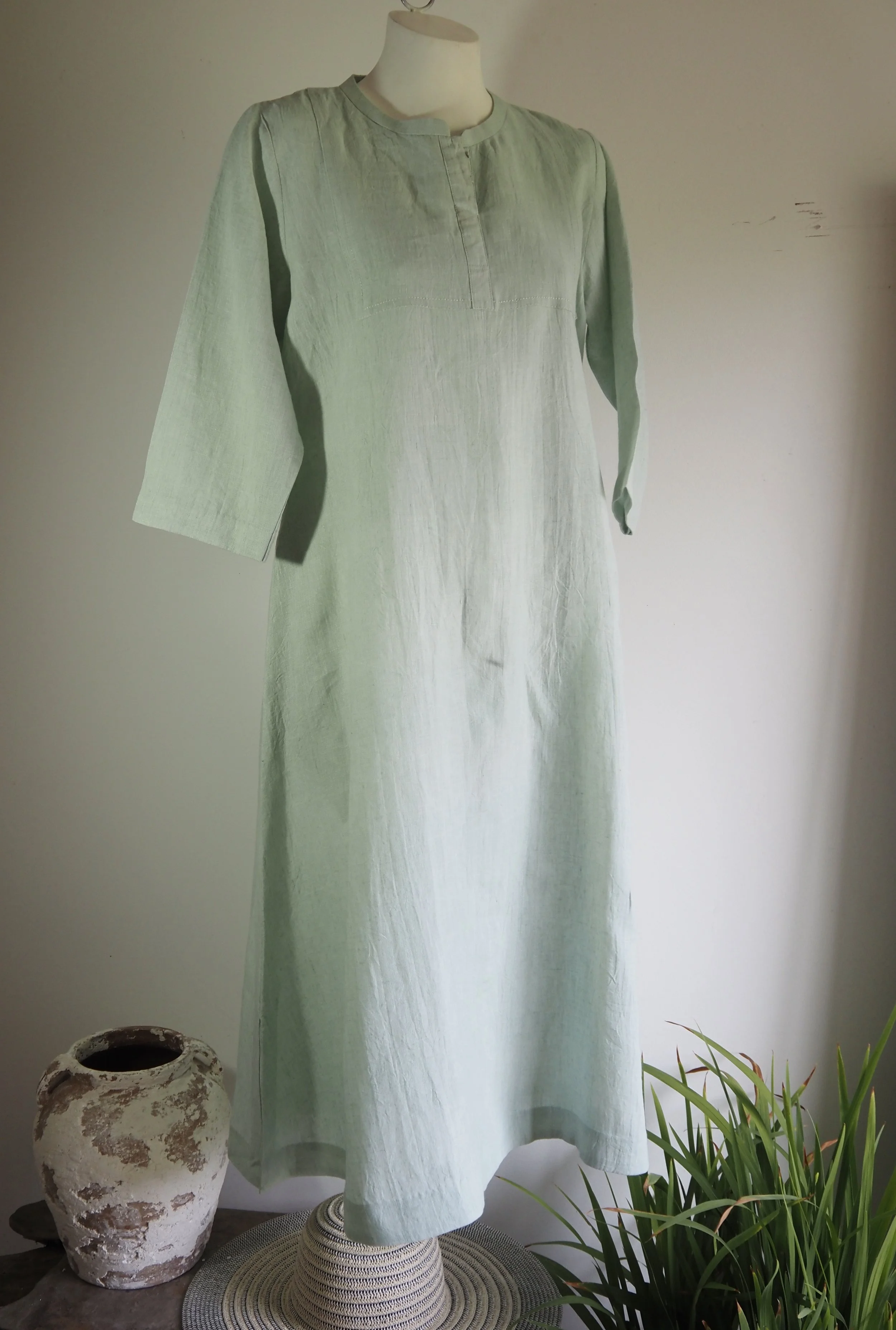 Organic  Linen Handmade Handwoven Midi Dress - Eau de Nil