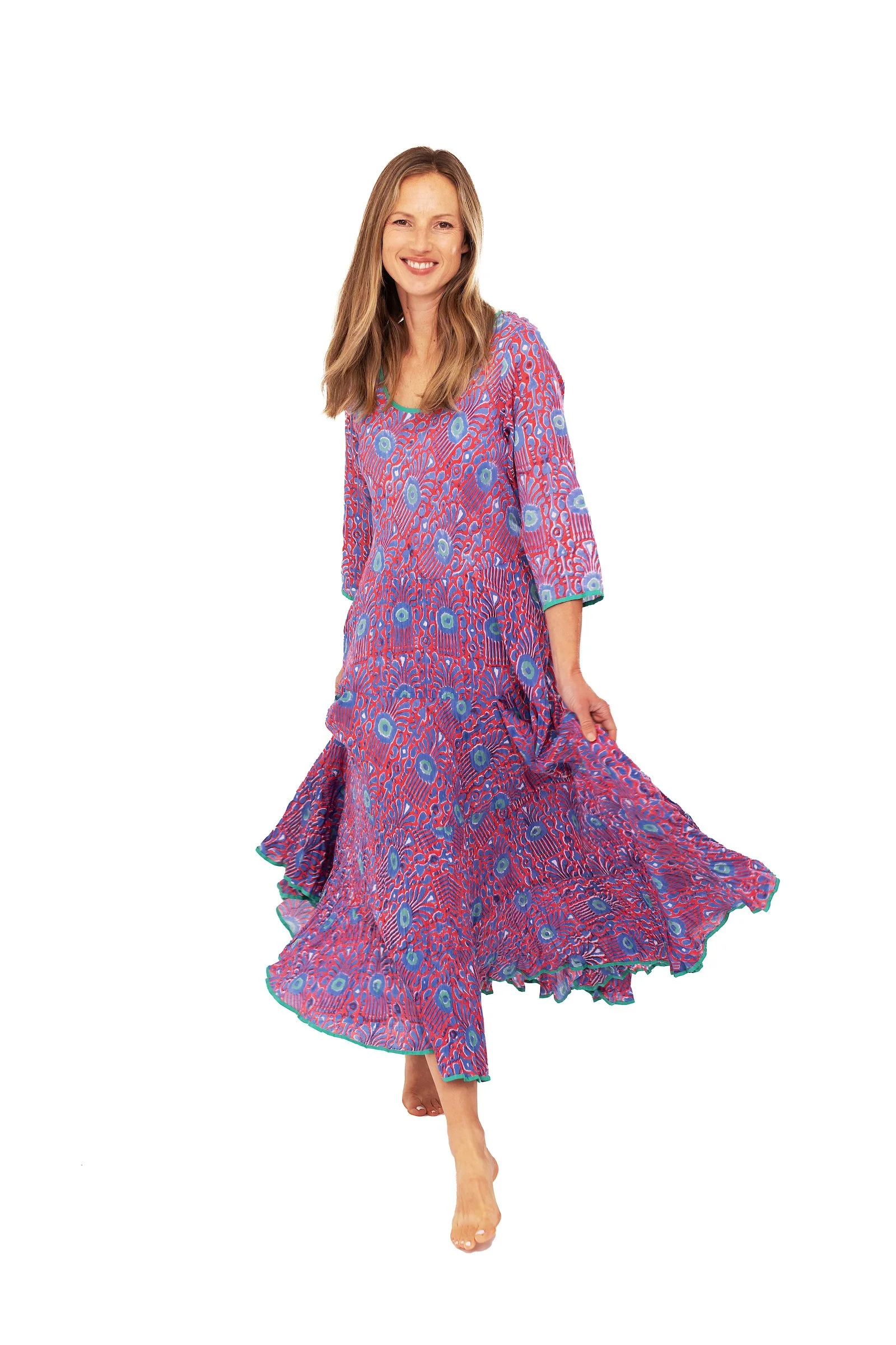 NILA RUBIA RUBY SUNDRESS PURE COTTON HAND BLOCKED  - RADHE