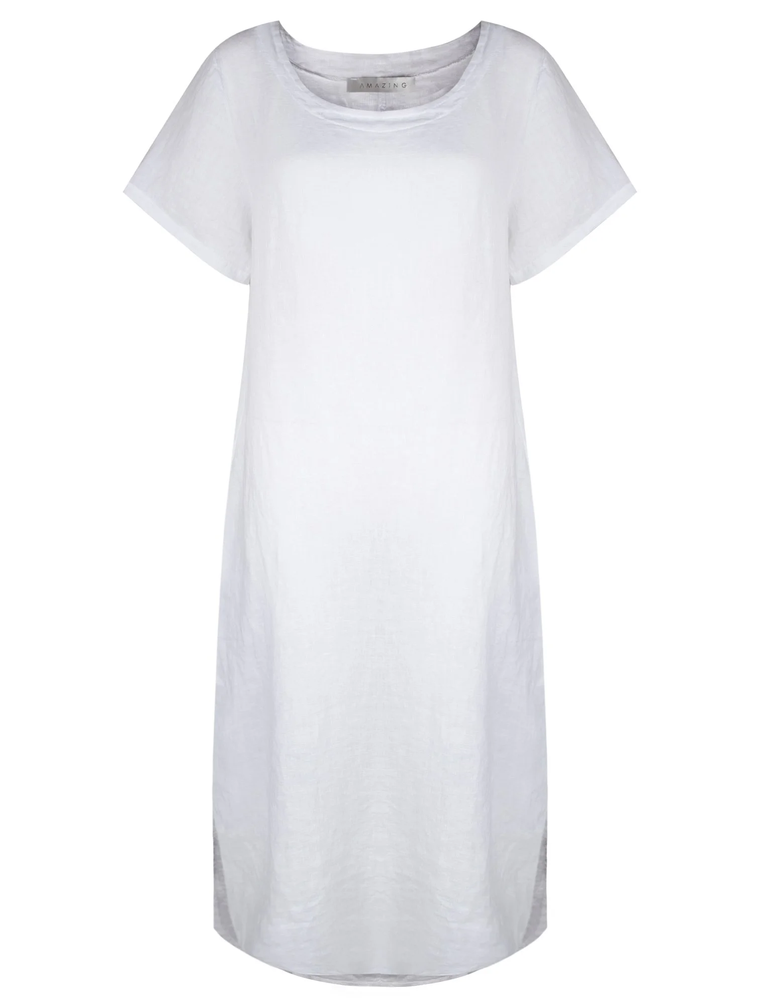 Janey Italian Linen Straight Midi Dress  -  White
