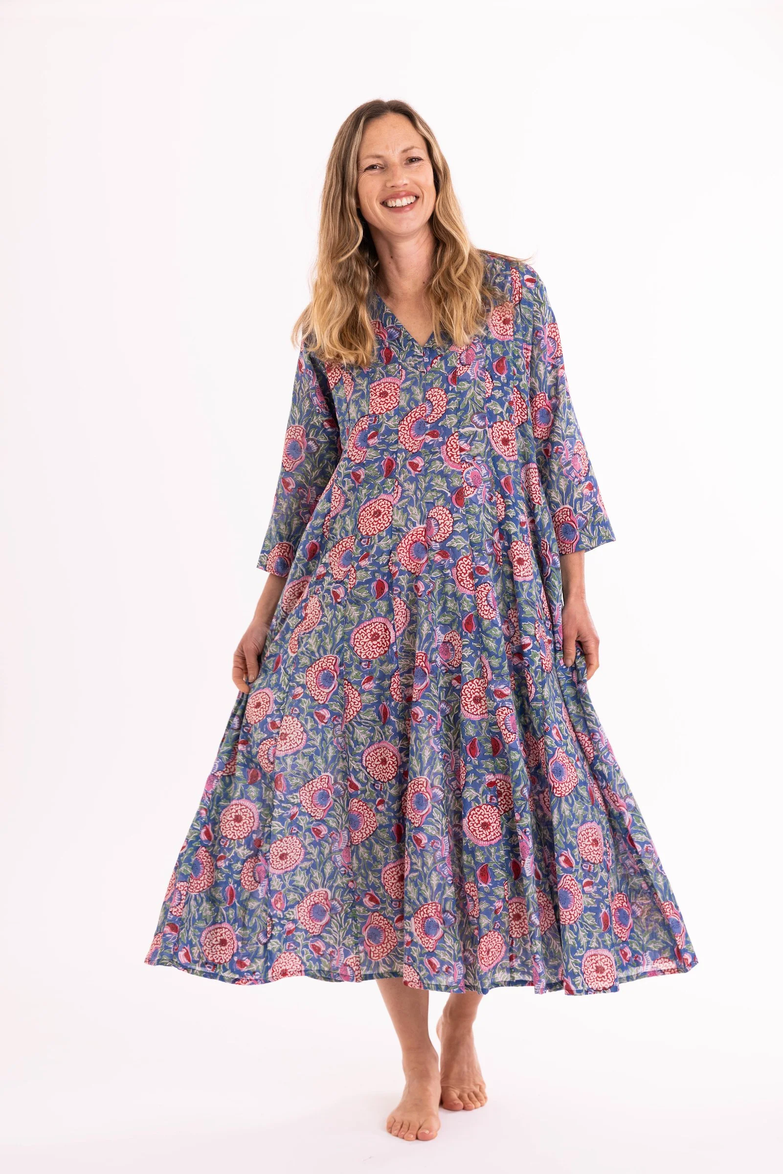 NILA RUBIA RANI SUNDRESS HAND BLOCKED PURE COTTON - LATIKA
