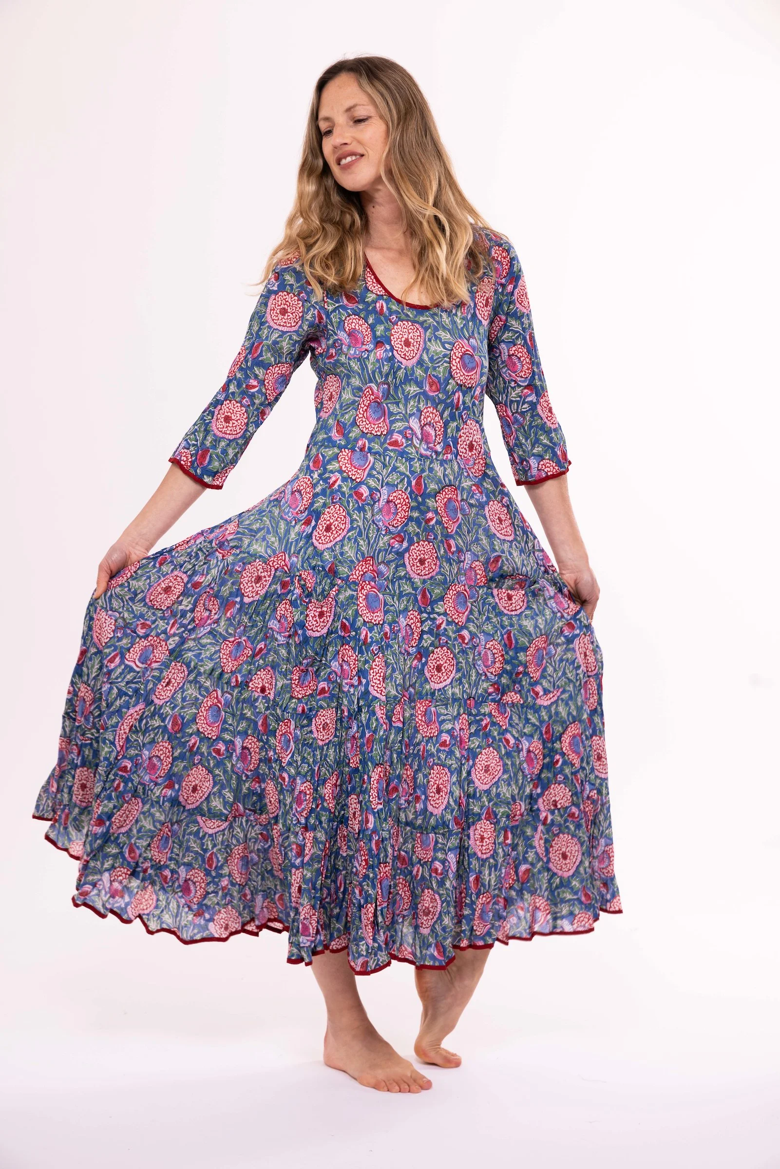 NILA RUBIA RUBY SUNDRESS PURE COTTON HAND BLOCKED - LATIKA