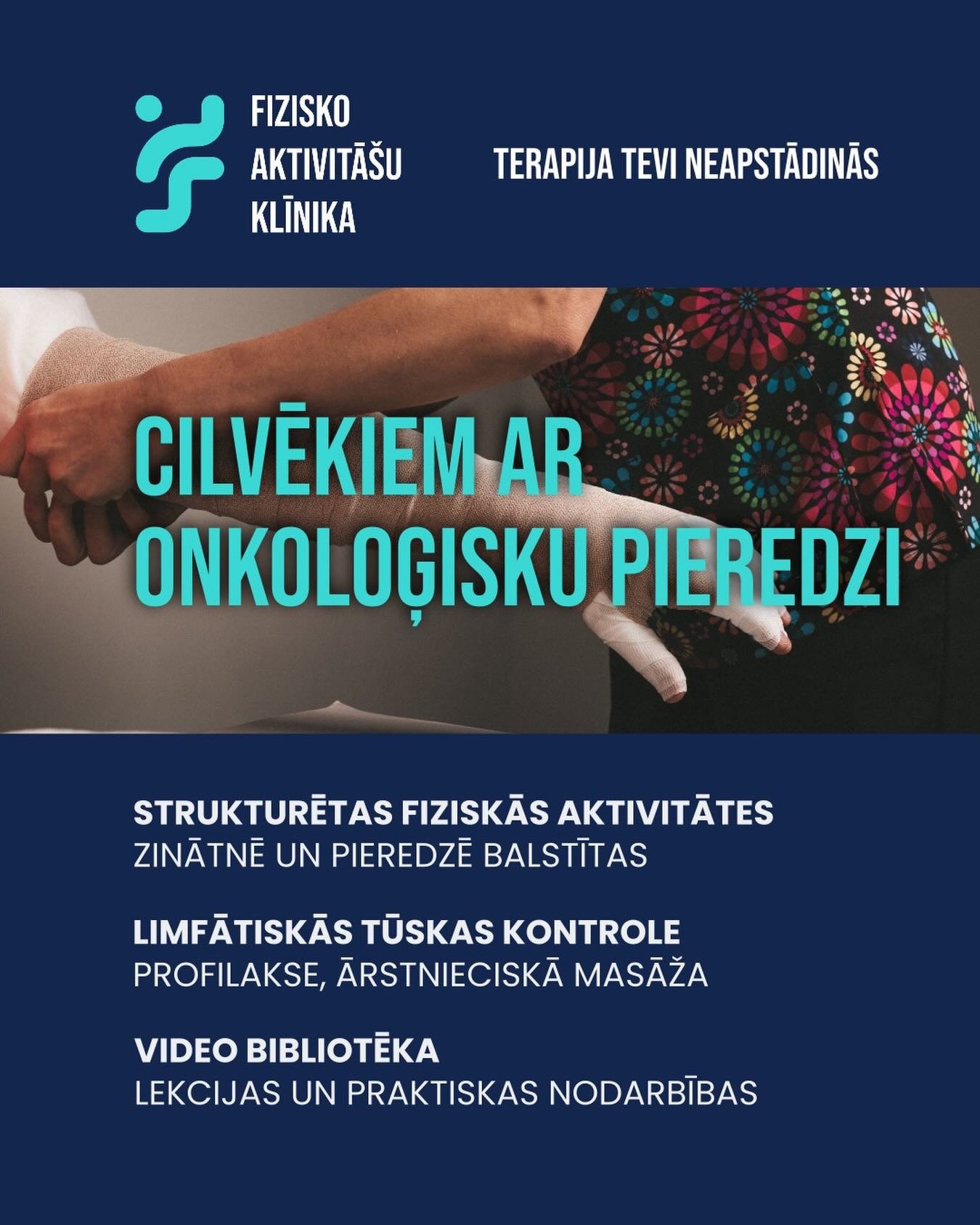 Fizisko aktivitā&scaron;u klīnika ir dro&scaron;a un atbalsto&scaron;a vide cilvēkiem ar onkoloģisku pieredzi.
Darbs klīnikā balstās zinātnē pamatotā pieejā un praktiskā pieredzē.
Pieeja ir individuāla, tiek ņemta vērā cilvēka pa&scaron;sajūta, vesel