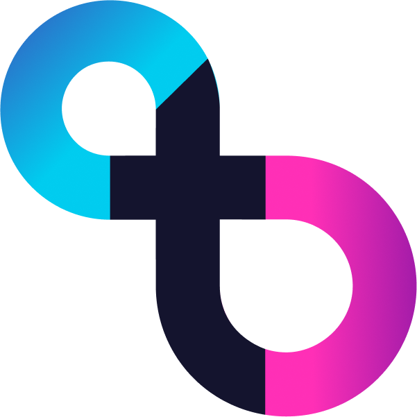 Abstract geometric design with pink, blue, and black shapes and lines