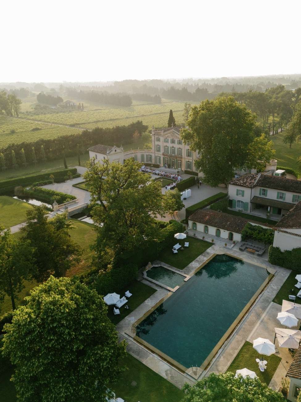 Aerial view of a luxurious estate.