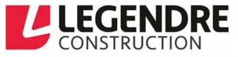 Logo de l'entreprise Legendre Construction, avec un symbole rouge et le nom en noir.