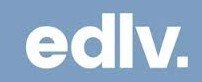 Logo blanc avec fond bleu clair, affichant le texte 'edlv.'