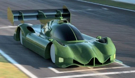 Voiture de course verte sur une piste de course.