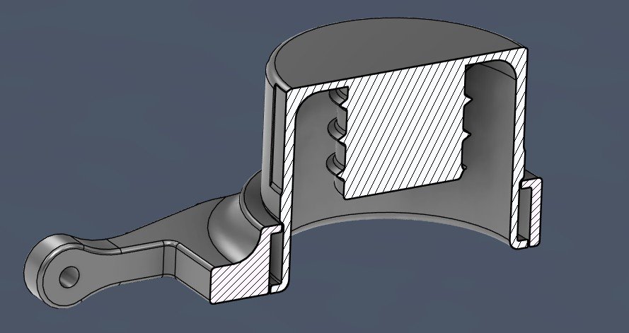 Schéma technique d'une pièce mécanique en coupe, représentant différentes sections et détails internes.