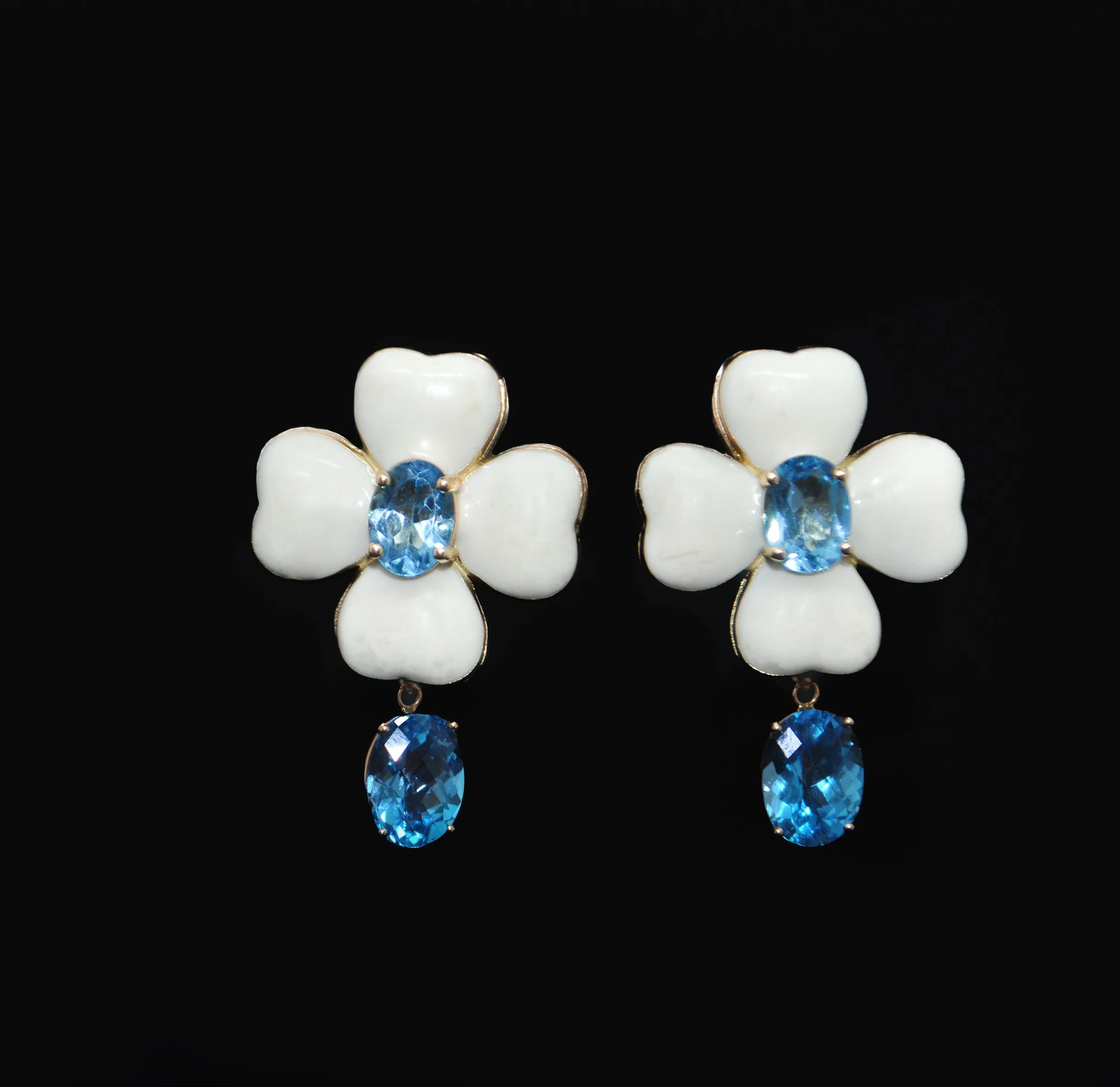 Big White Flower Earring with Matching Blue Pendants.jpg