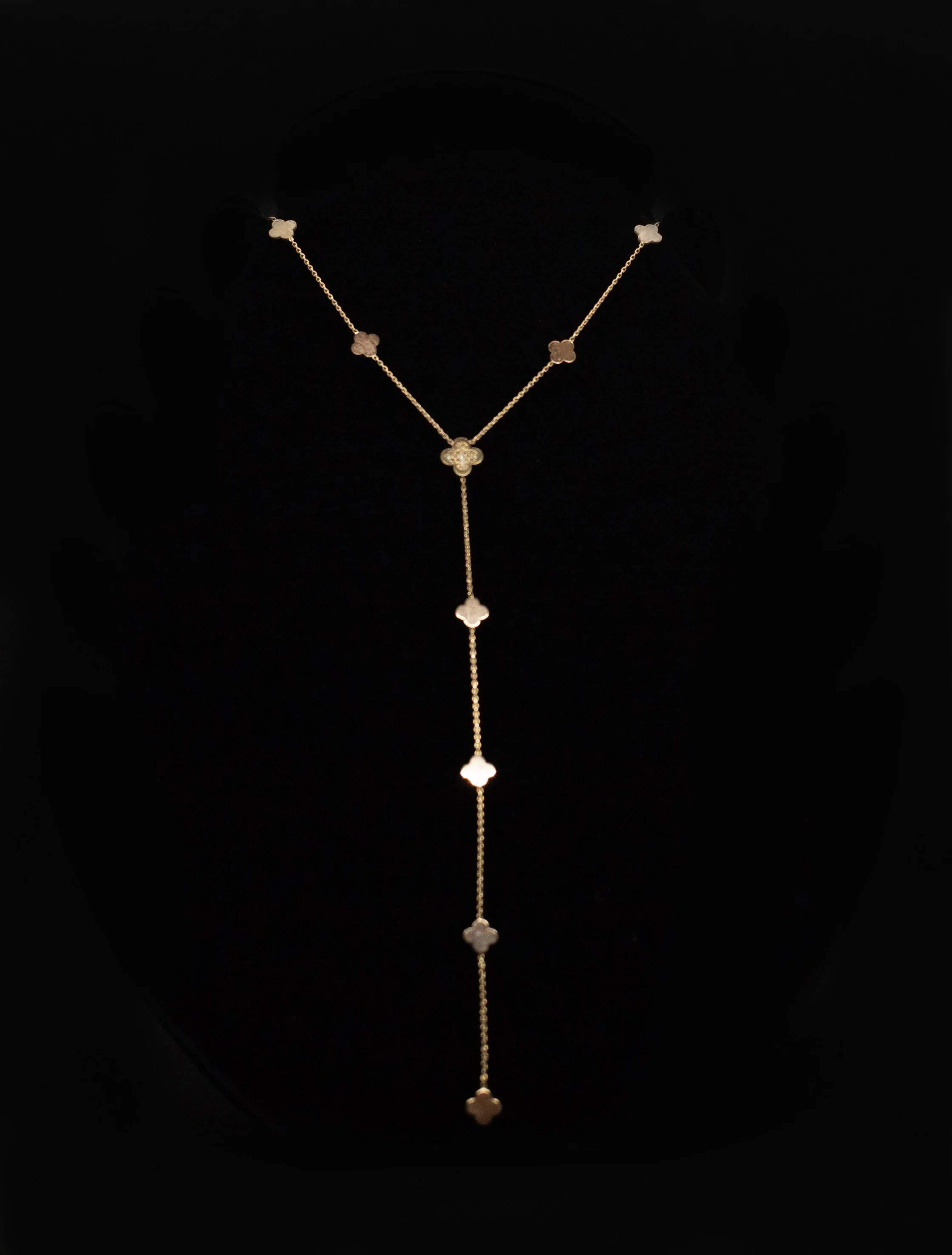 Gold Clover Lariat Necklace