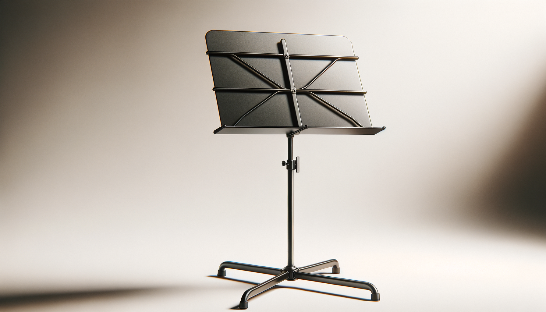 Empty black music stand on a gray background