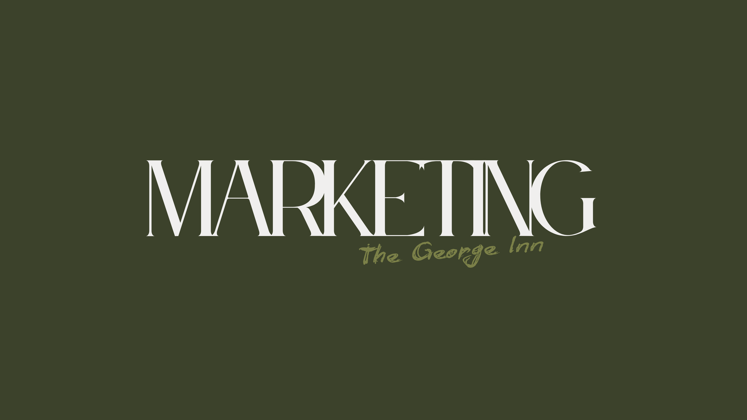 Logo with the text 'Marketing' in large white stylized font and 'The George Inn' in smaller green handwritten font on a dark green background.