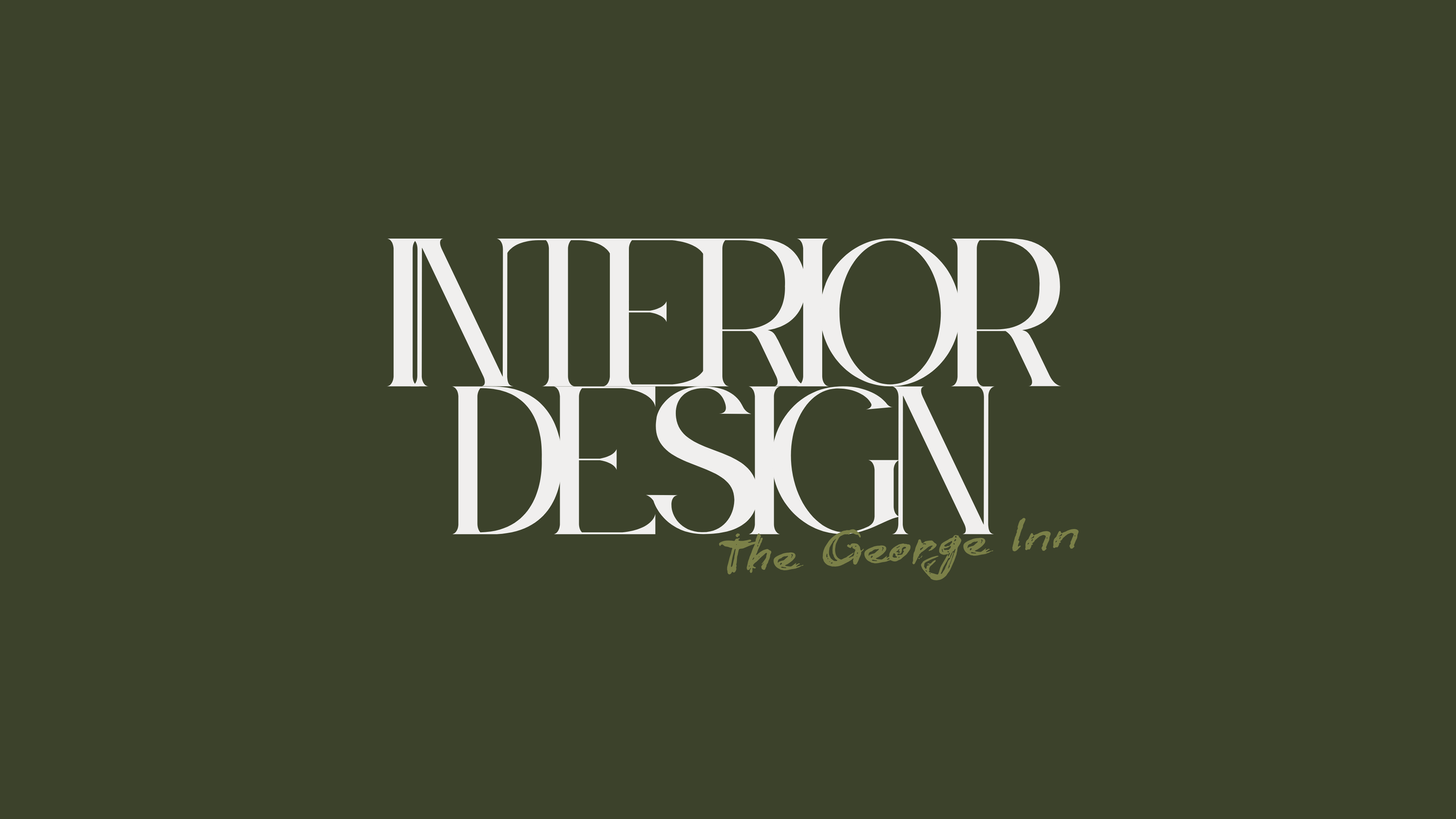 Text logo reading 'Interior Design The George Inn' on a dark green background.