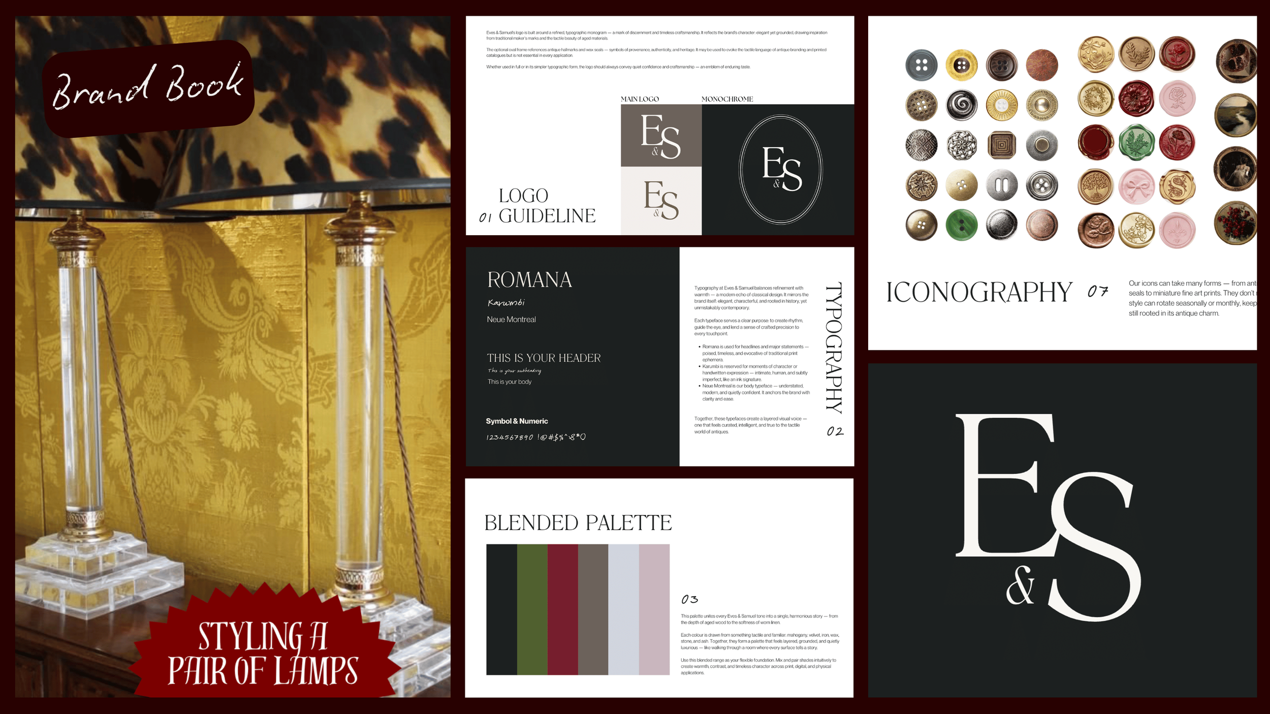 Image of a vintage lamp with a see-through base and large black lampshade, positioned against a yellow wallpapered background with a floral pattern. A red badge with white text in the lower left corner reads 'Styling a Pair of Lamps.' The right side 