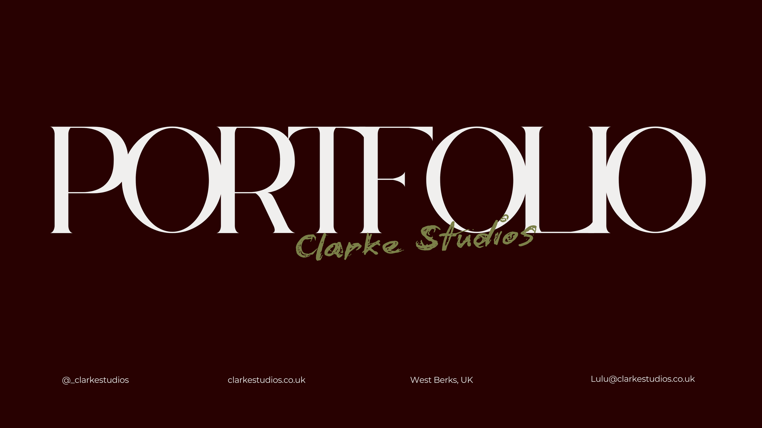 Logo for Portico Clarke Studios with contact information and location in West Berks, UK.