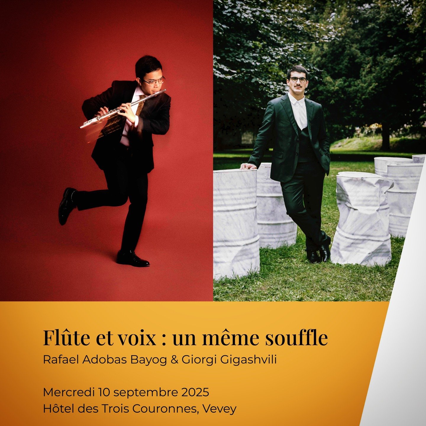 @rafdelaflute and @gigassh - 2 shining stars 🎉 of the @classeekmusic Ambassador Programme - will take the stage tomorrow eve at the @hoteltroiscouronnes ! Big thanks to @mischadamev and @septembremusical for this joint concert. See you in @vevey_off