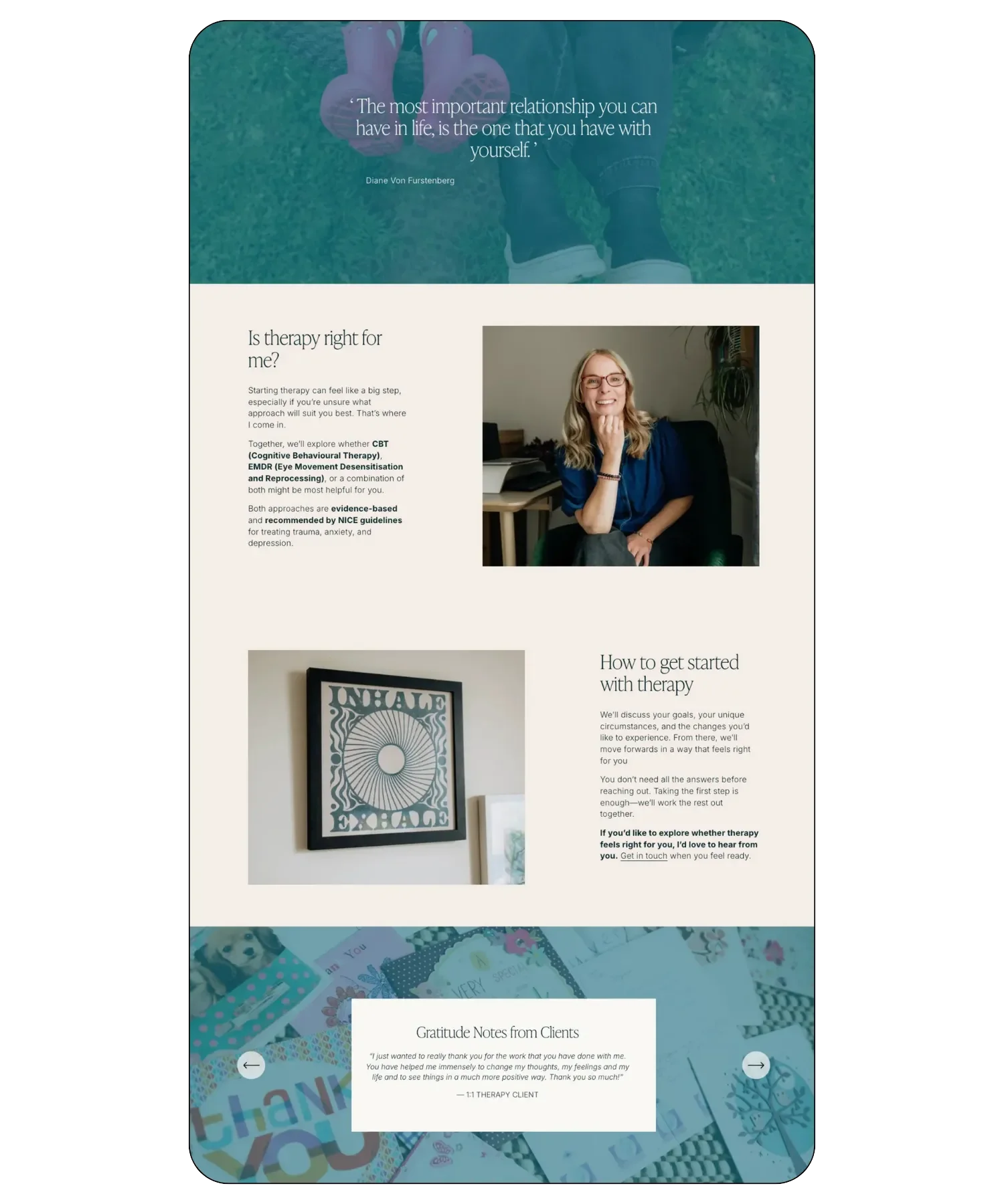 Customised service page for Sophie Longden Therapy