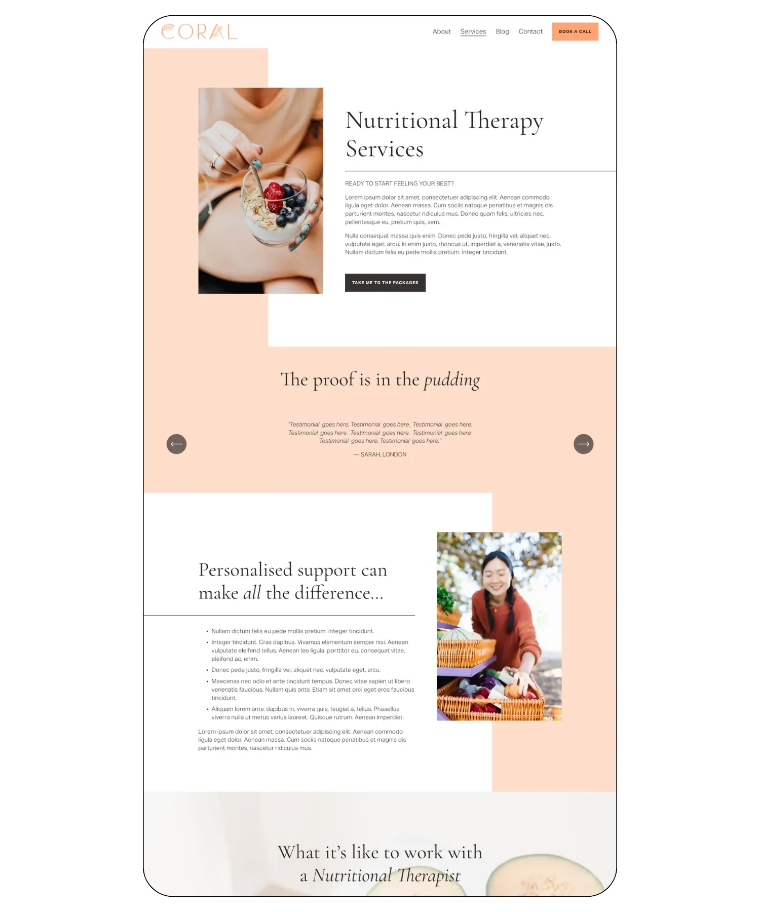 Coral Squarespace template services page