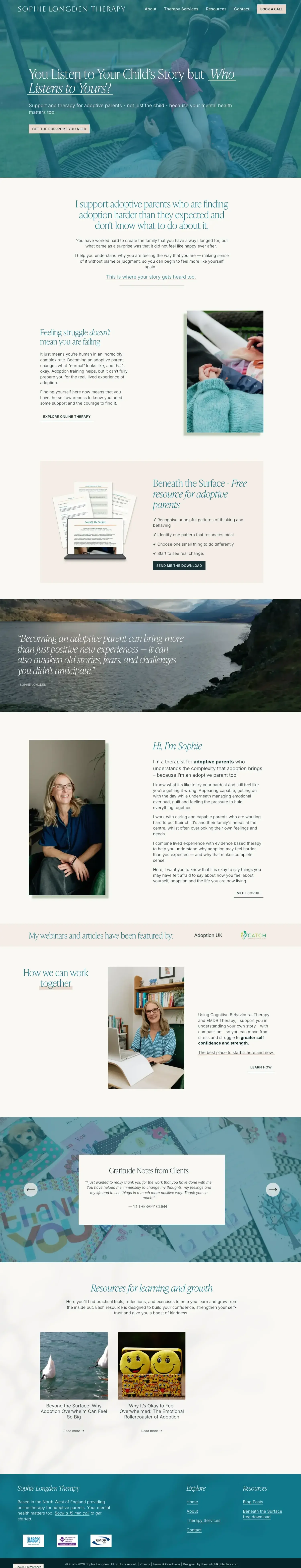 Sophie Longden Therapy's home page after template customisation service