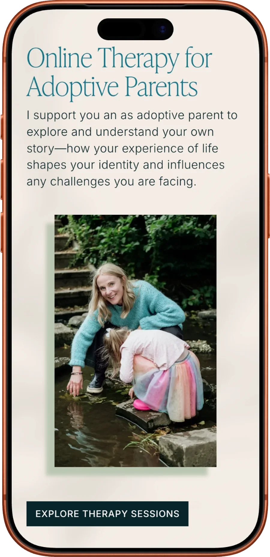 Mobile preview Sophie Longden Therapy's service page after template customisation service