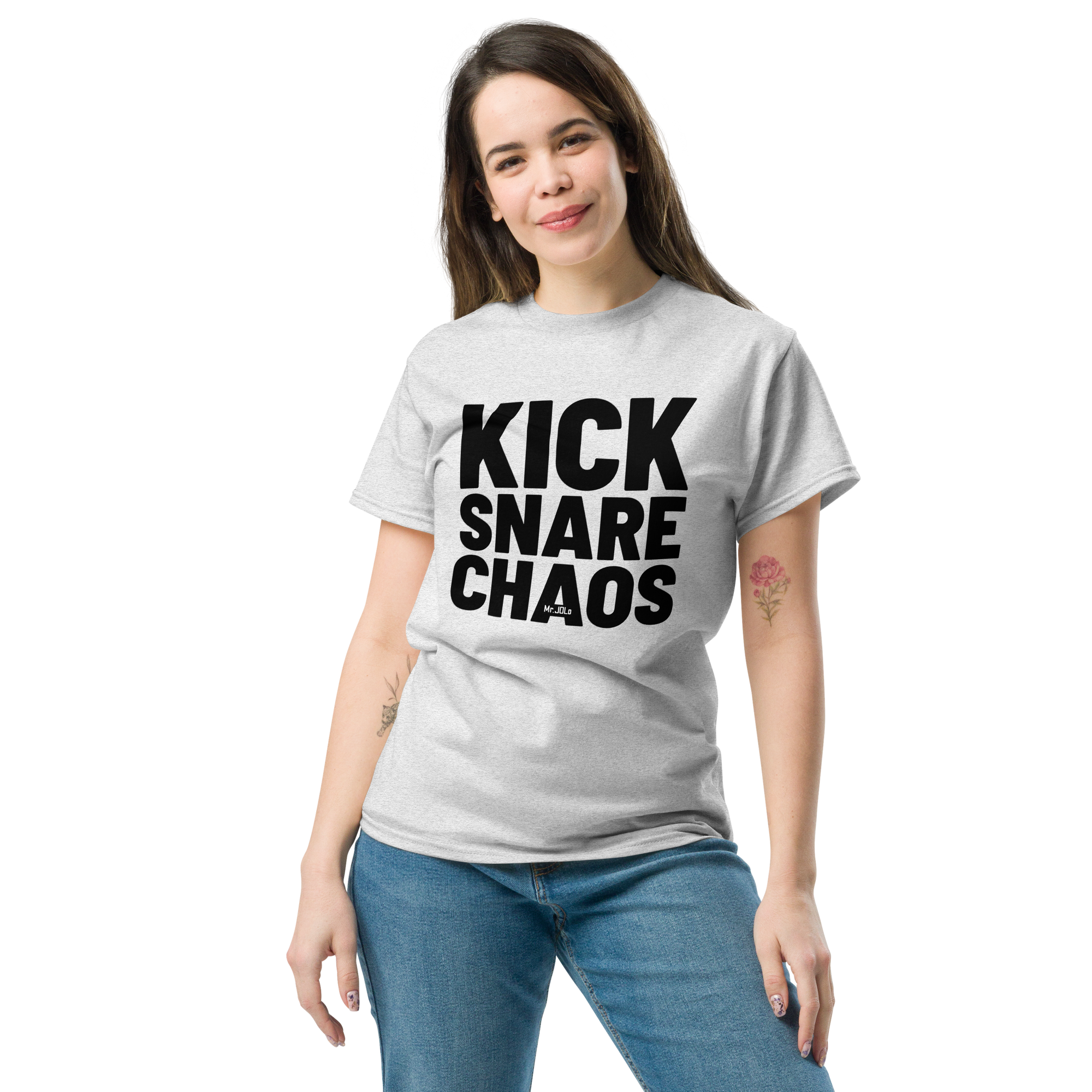 Mr. Jolo KSC Unisex Classic Tee — KICK SNARE CHAOS | Light colors with front print | Front View