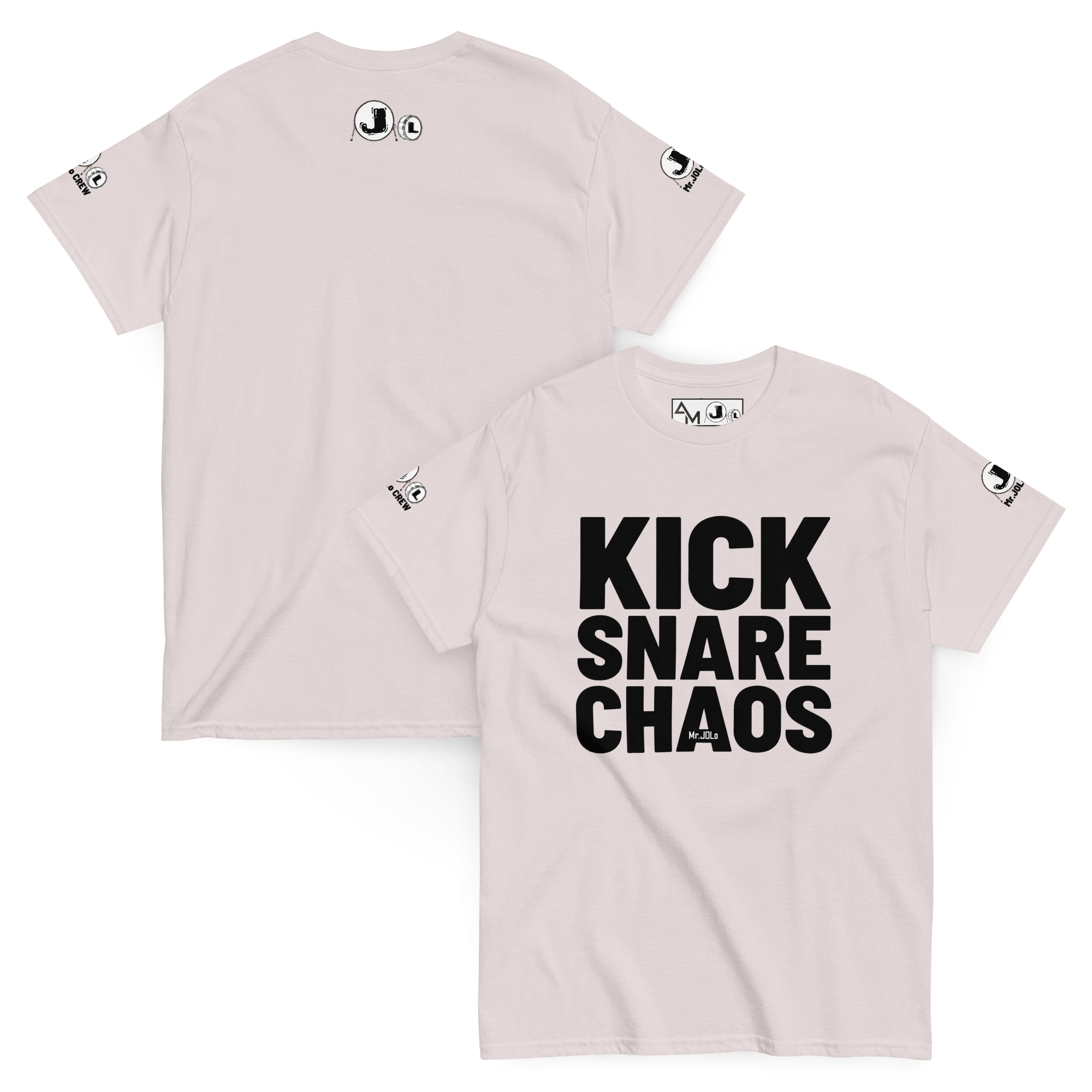 Mr. Jolo KSC Unisex Classic Tee "CREW EDITION" — KICK SNARE CHAOS | Light Colors with prints on 4 sides | Front View
