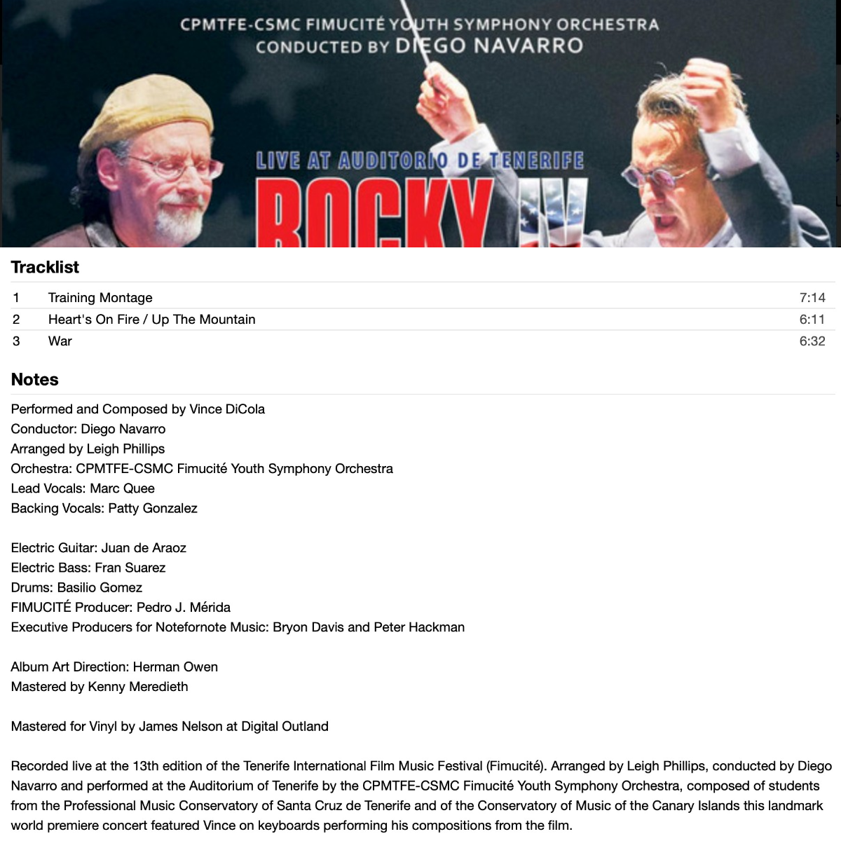 Rocky IV – The Symphonic Rock Suite — tracklist and credits (Fimucité 2019)