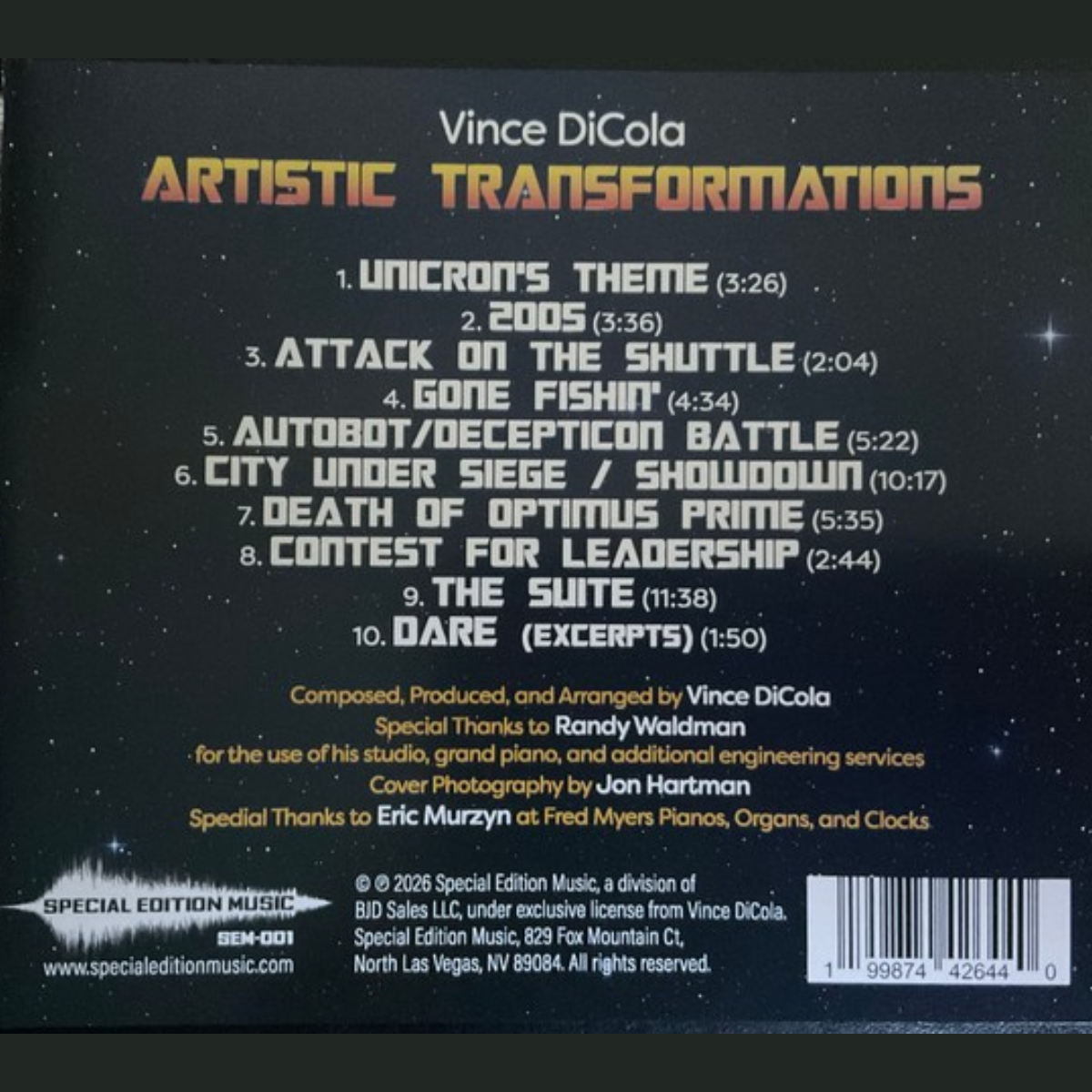 Artistic Transformations booklet — "Themes and Variations" liner notes by Vince DiCola, June 2001