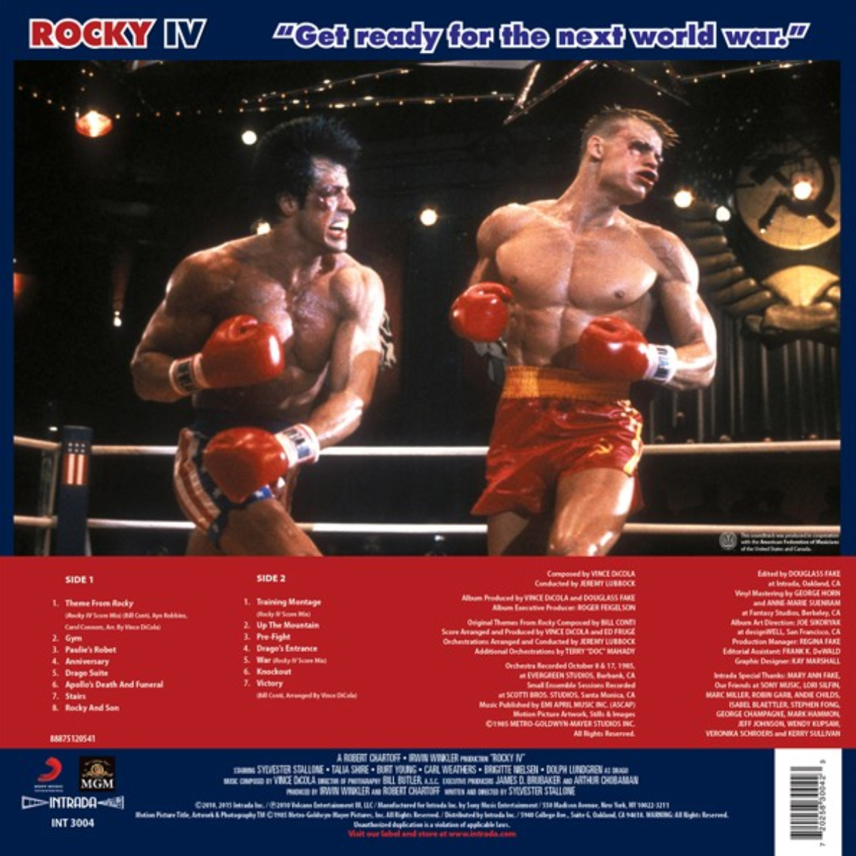 Rocky IV score vinyl — back cover with full tracklist (Intrada, 2016)