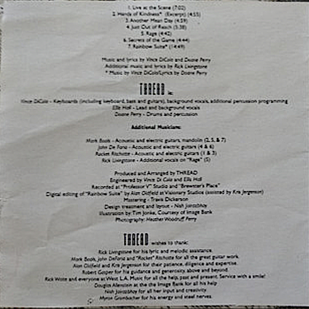 Thread CD liner notes — Vince DiCola limited numbered edition, Escape Music 2023