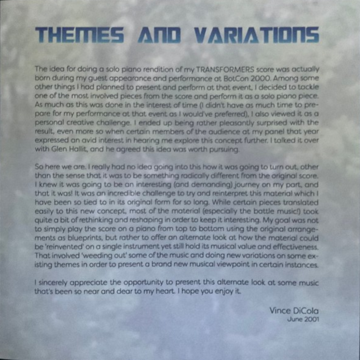 Artistic Transformations back cover with tracklist — 2026 Special Edition Music reissue (SEM-001)