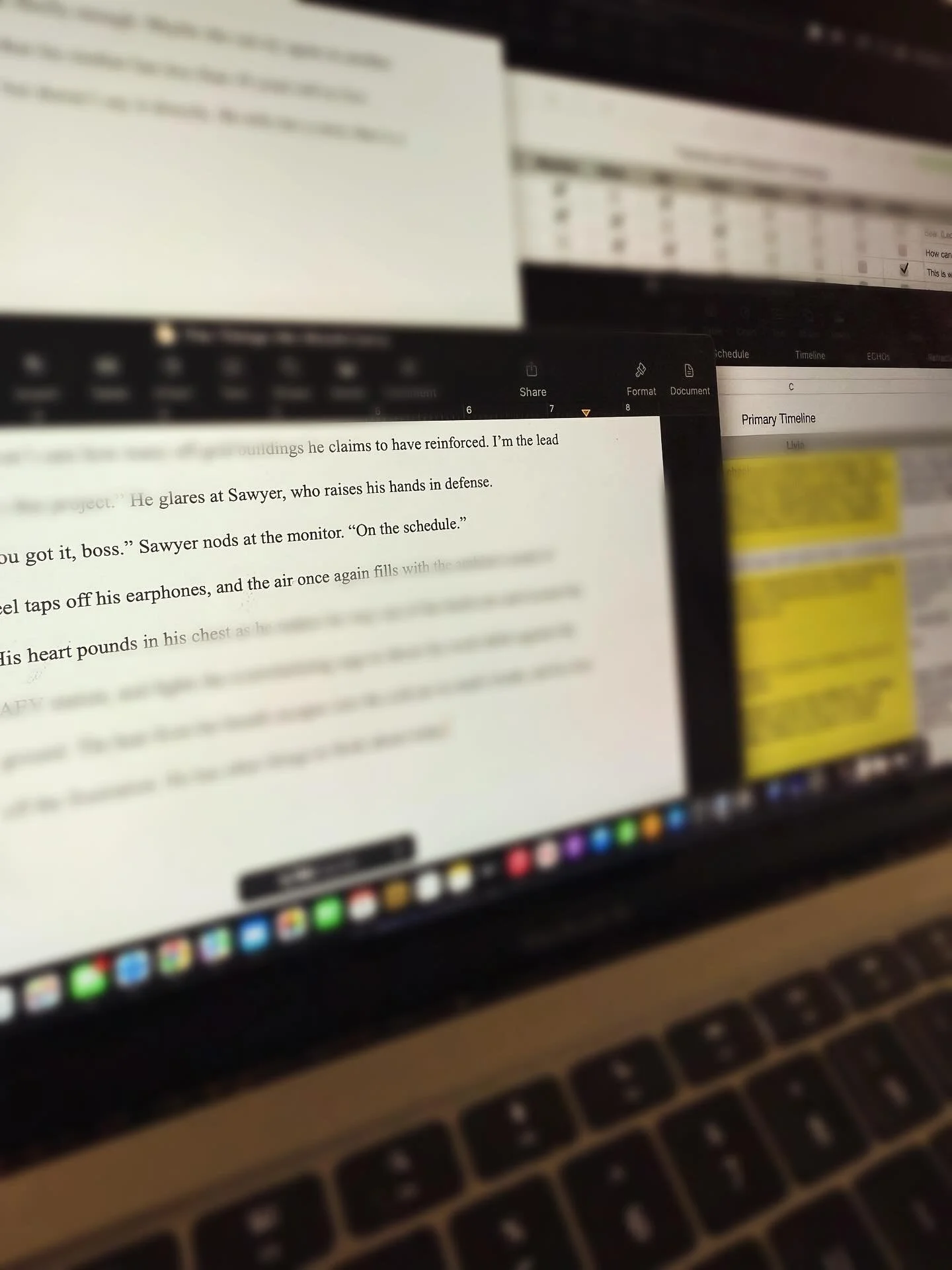 Ctrl-tabbing my way through Book 2 while Book 1 is still out on query.

I think spreadsheets might be my safe space.

#amwriting #writersofinstagram #querytrenches #wip #speculativefiction