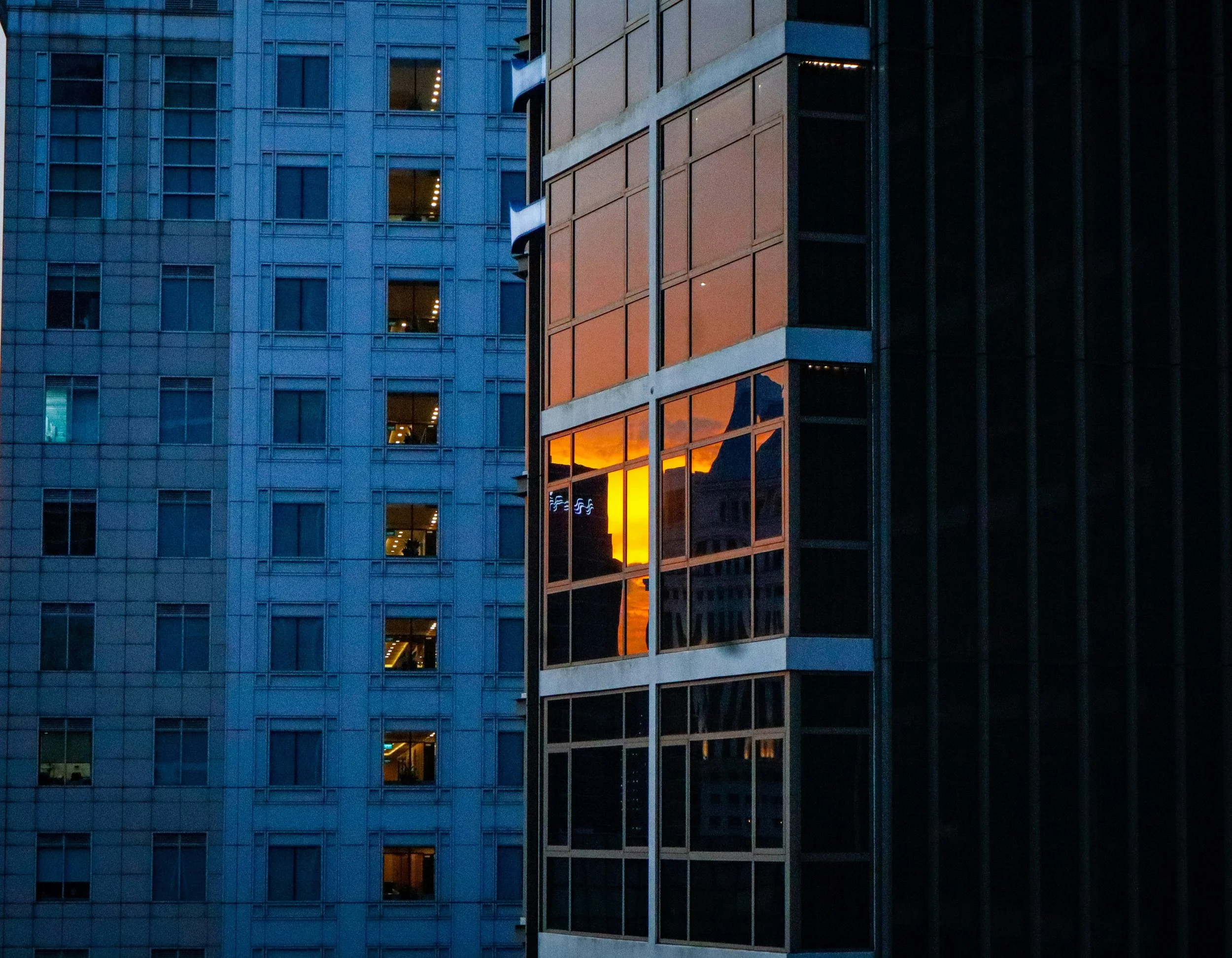 Lights on glass building city