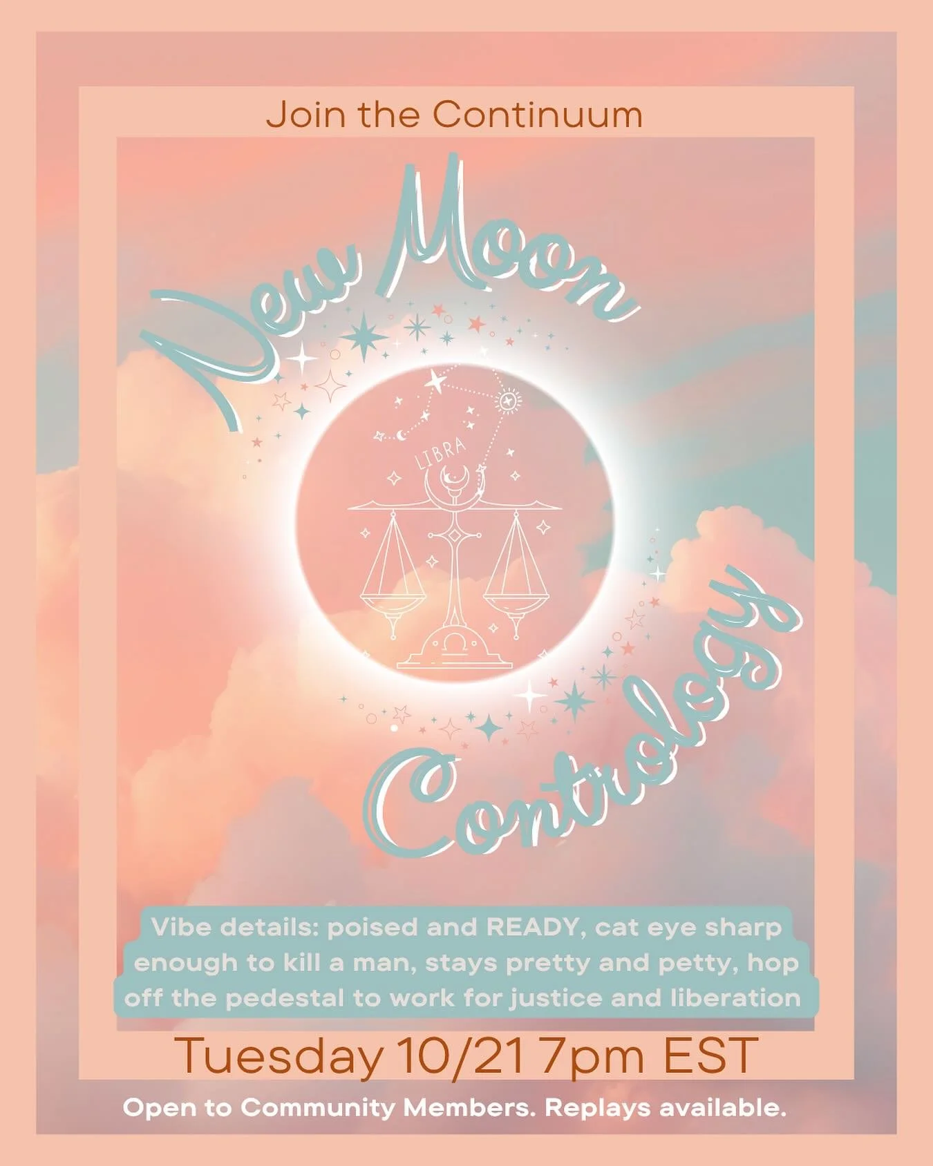 Join the Continuum community for our next virtual class, New Moon in Libra class on Tuesday, October  21st at 7p EST. This foundational level classical Pilates class is designed for all bodies and experience levels and will focus on balance and new g