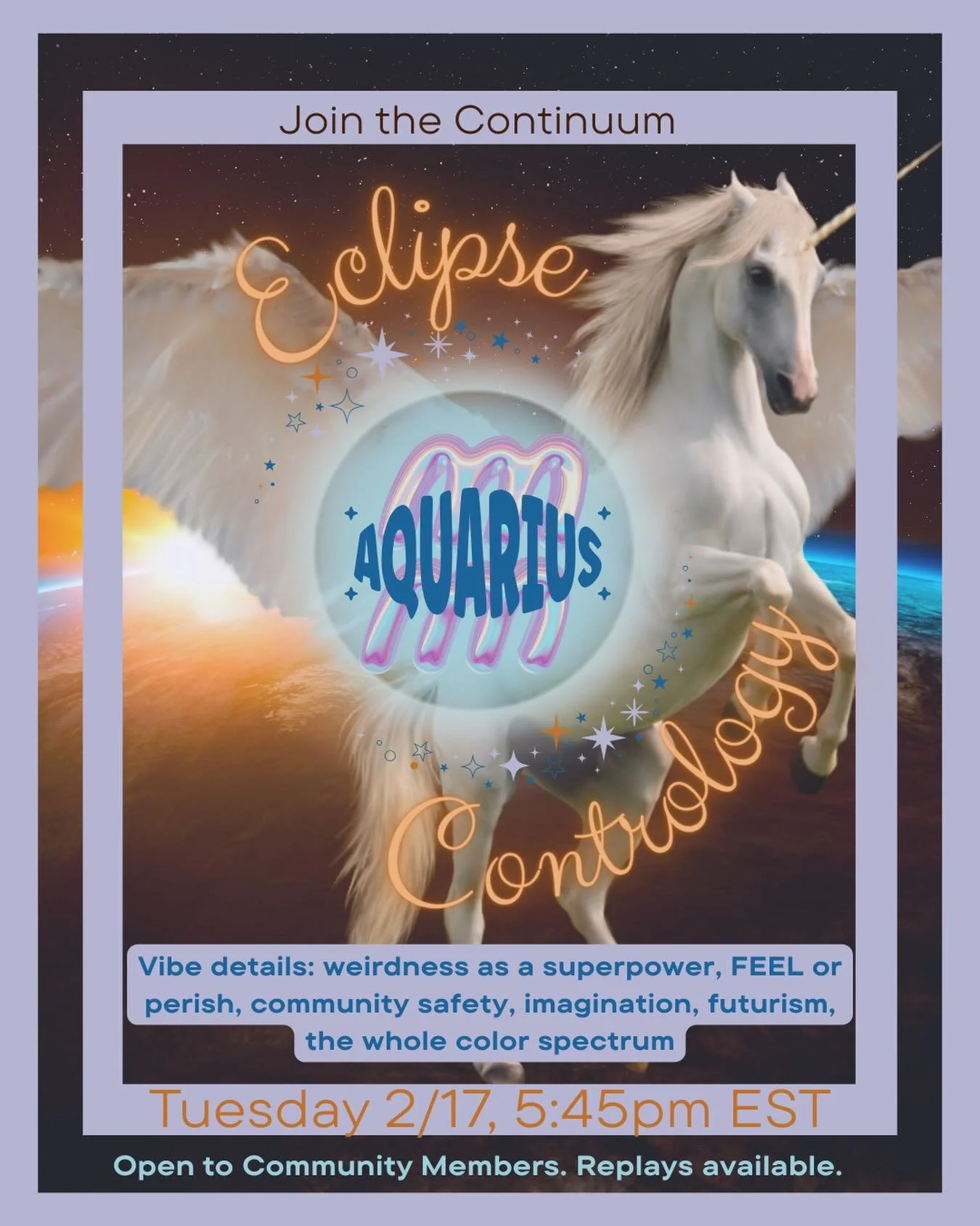 It&rsquo;s about to go down! 🌀⏳🕳

Join the Continuum community for wacky destiny-in-full-effect vibes at our New Moon in Aquarius ECLIPSE class on Tuesday February 17th, at 5:45p EST ♒️🔘 We pause our manifestation but keep our powerhouse in motion