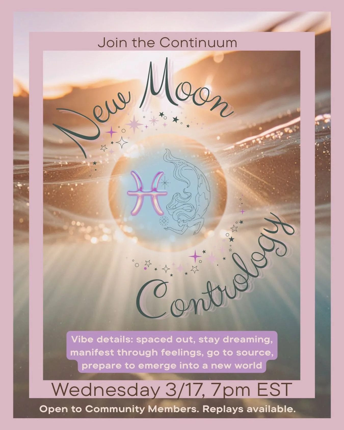 Join the Continuum community for a post eclipse back to magic mat class 🔮 New Moon in Pisces class on Wednesday March 17th, at 7p EST. Indulge your daydreams and find some corporeal ease during this foundational level classical Pilates class designe