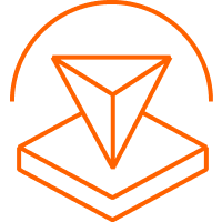 3D geometric shape above a platform, outlined in orange on a black background.