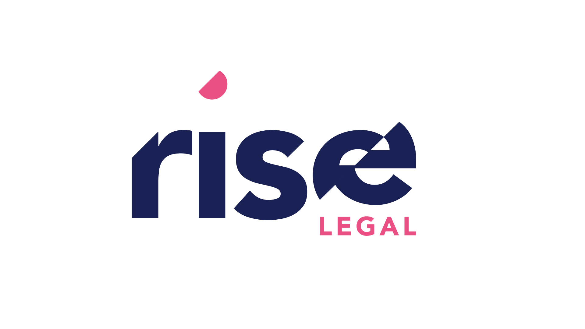 Rise Legal logo with dark blue text and a pink icon above the letter 'i', and the word 'LEGAL' in pink below the word 'rise'.