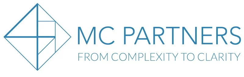 Logo with geometric design and text 'MC Partners From Complexity to Clarity'.
