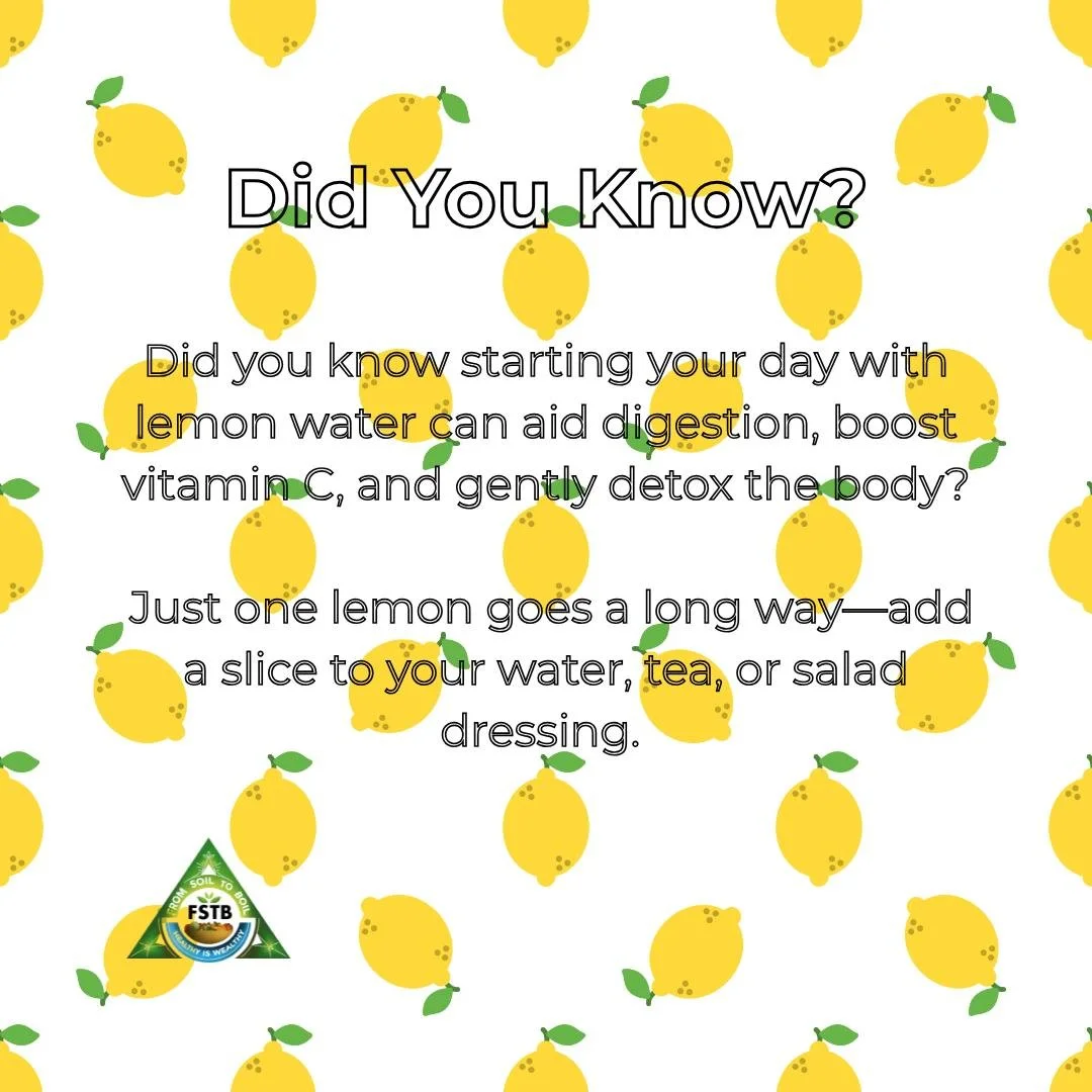 Clean start. Bright flavor. Big benefits.

#FromSoiltoBoil #LemonBenefits #MorningWellness #CitrusBoost #HealthyStartsHere #NaturalRemedies