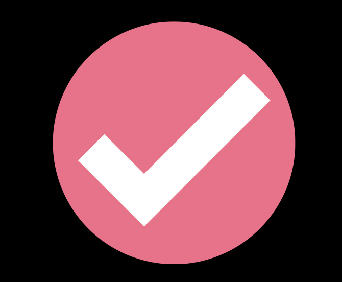 Pink circle with a white checkmark inside.