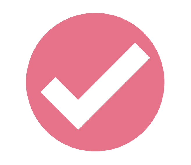 Pink circle with a white checkmark inside.